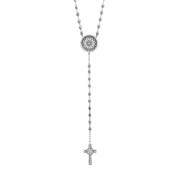 Collana Minimal Rosone Duomo di Firenze e Croce Natività pietre bianche argento invecchiato Ellius