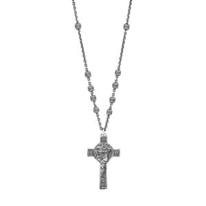 Collana Rosario Natività Croce Volto pietre nera Retro Uomo gioiello argento Ellius