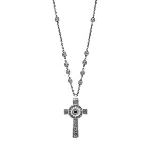 Collana Rosario Natività Croce Volto pietre nera Uomo gioiello argento Ellius