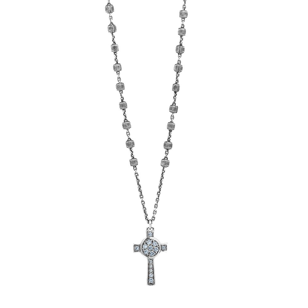 Collana Rosario Natività Croce pietre celeste gioiello argento Ellius