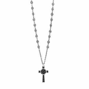Collana Rosario Natività Croce pietre nero Uomo gioiello argento Ellius