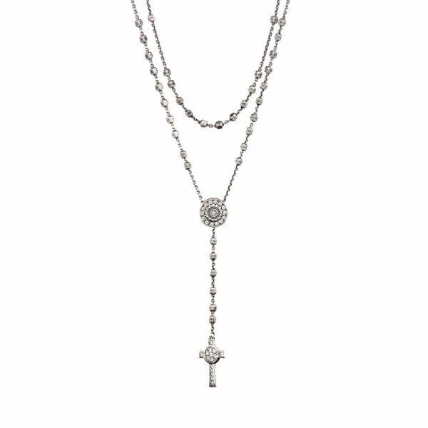 Collana Rosario Natività Stella e Croce doppia pietre bianco gioiello argento Ellius