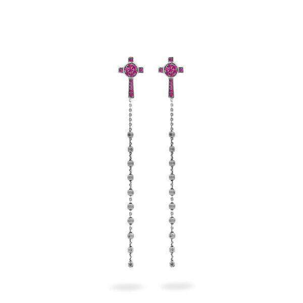 Orecchini Rosario Croce Natività pietre fucsia gioielli argento Ellius
