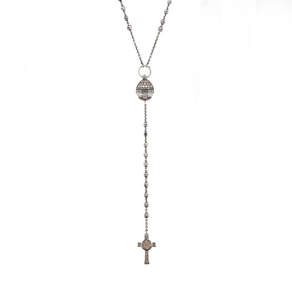 Collana Rosario Duomo di Firenze e Croce Natività pietre champagne argento ellius