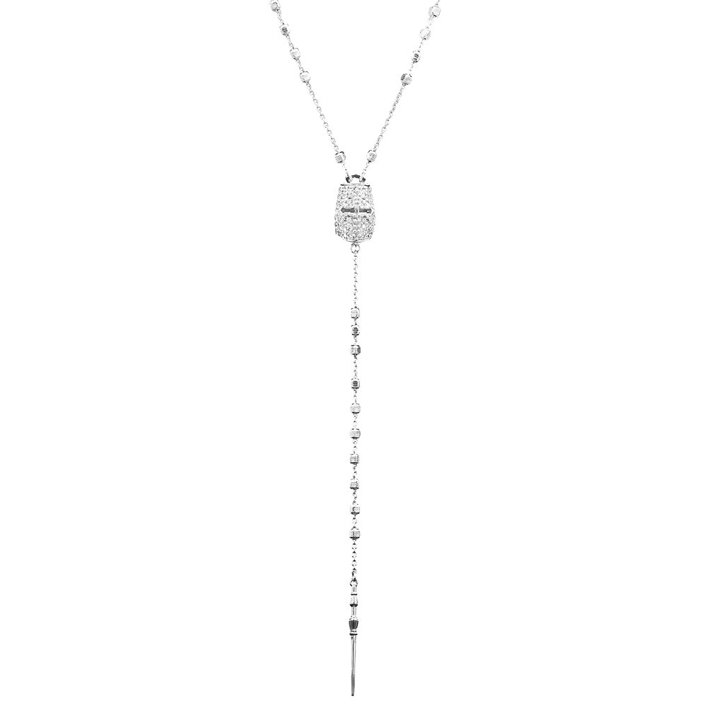 collana rosario cavaliere con pietre bianche e lancia donna gioielli ellius