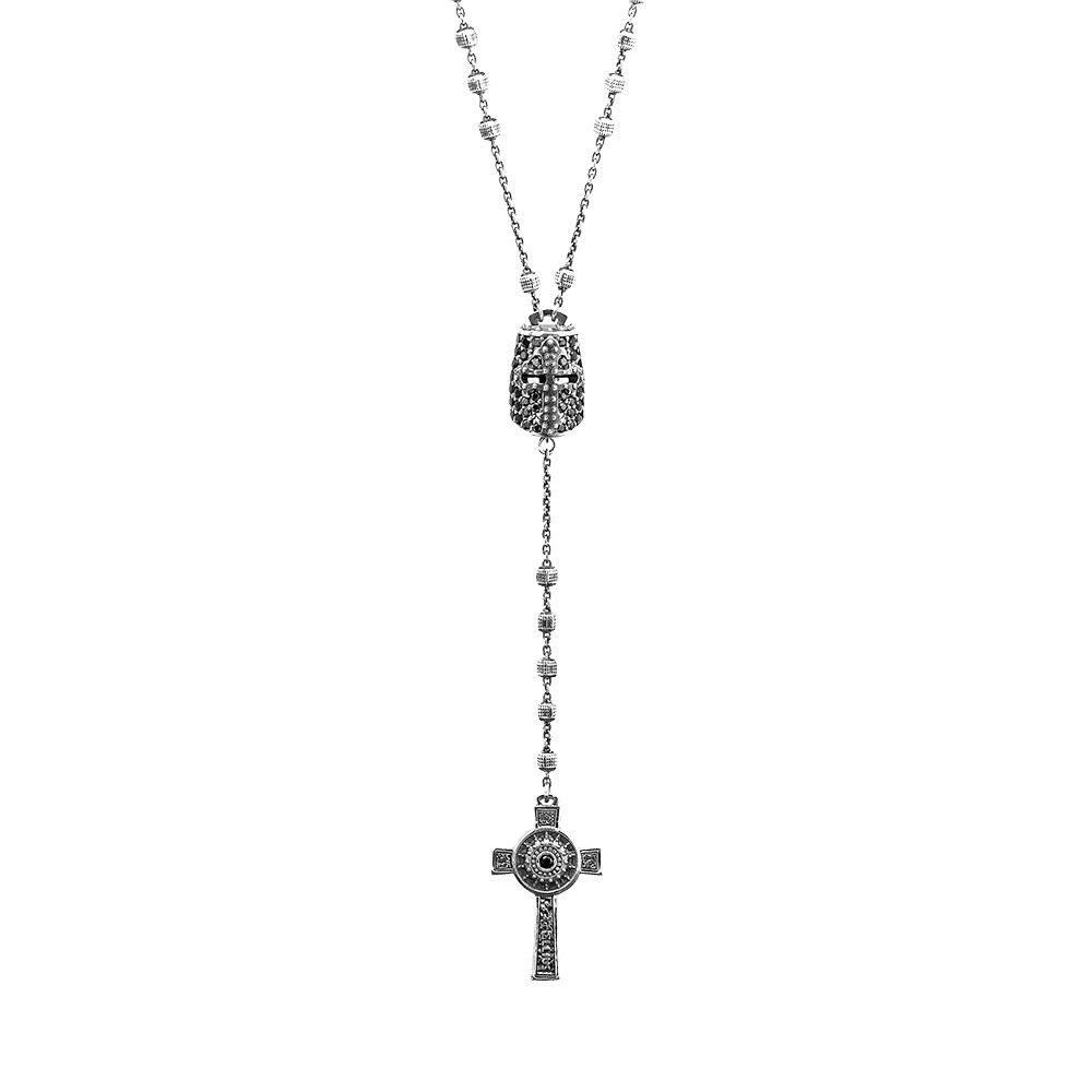 collana rosario cavaliere con pietre nere e croce della natività uomo gioielli ellius