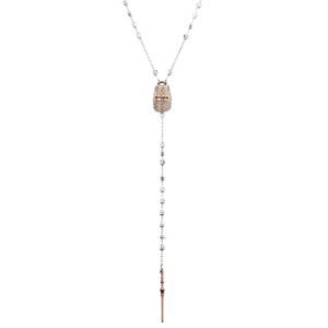 collana rosario cavaliere rosè con pietre bianche e lancia donna gioielli ellius