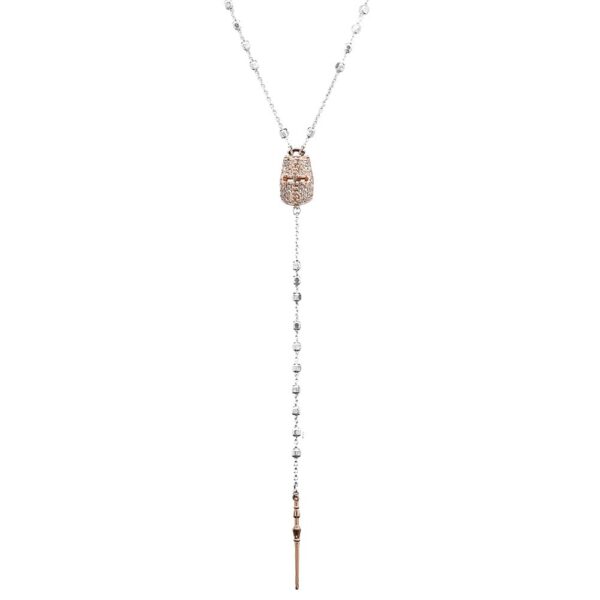collana rosario cavaliere rosè con pietre bianche e lancia donna gioielli ellius