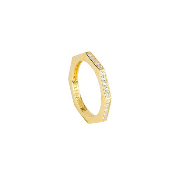 anello ottagono dorato pietre bianche solaris donna gioielli argento ellius