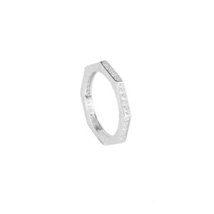 anello ottagono rodio pietre bianche solaris donna gioielli argento ellius