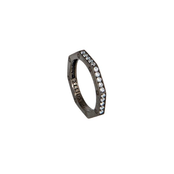 anello ottagono rutenio pietre bianche solaris donna gioielli argento ellius