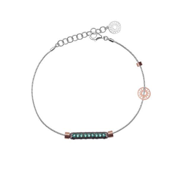bracciale donna 1 raggio rodio pietre verdi solaris gioielli argento ellius
