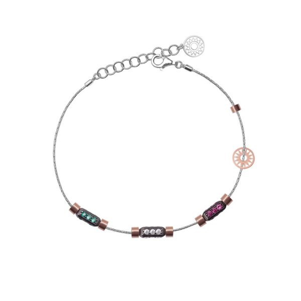 bracciale donna 3 raggi rodio pietre bianche ruby verde solaris gioielli argento ellius