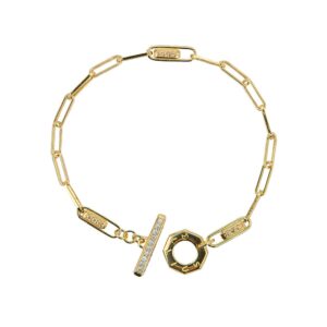 bracciale donna catena tbar dorato pietre champagne e bianche solaris gioielli argento ellius