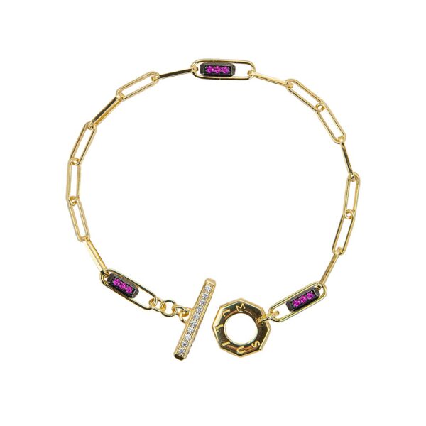 bracciale donna catena tbar dorato pietre ruby e bianche solaris gioielli argento ellius