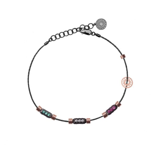 bracciale uomo 3 raggi rutenio pietre bianche ruby verde solaris gioielli argento ellius