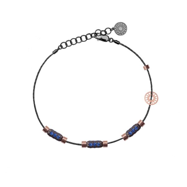 bracciale uomo 3 raggi rutenio pietre blu solaris gioielli argento ellius