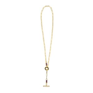 collana donna catena tbar dorato pietre ruby e bianche solaris gioielli argento ellius