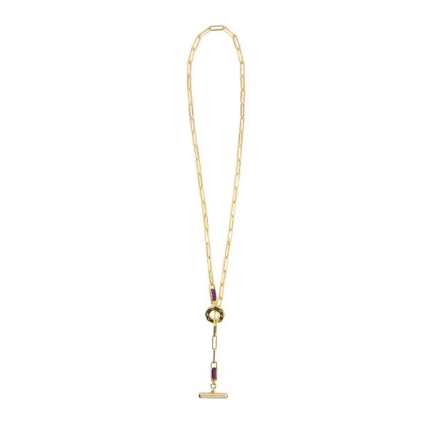 collana donna catena tbar dorato pietre ruby e bianche solaris gioielli argento ellius
