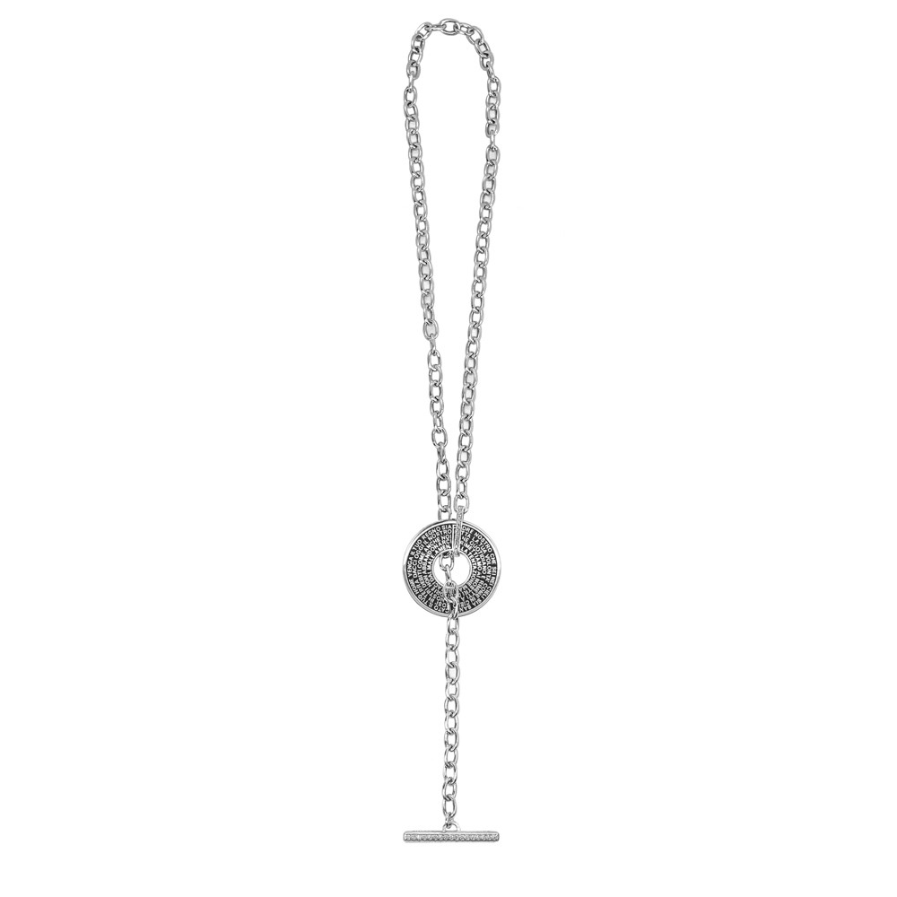 collana donna catena tbar rodio pietre bianche era gioielli argento ellius
