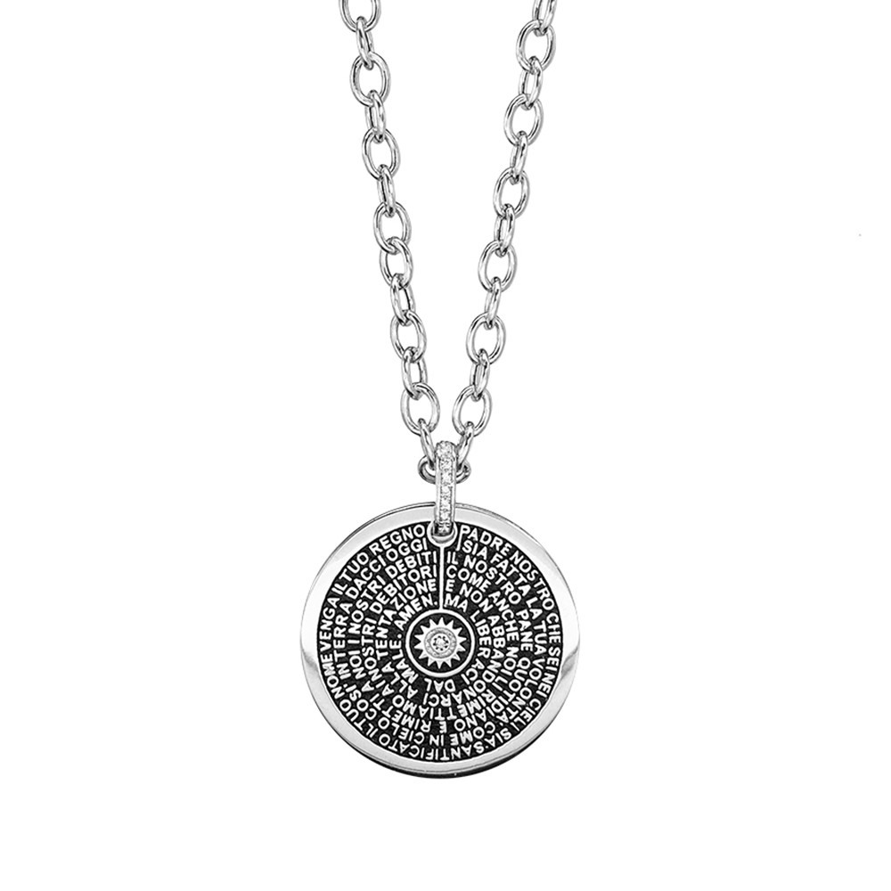 collana donna ciondolo grande doppio rodio pietre bianche era gioielli argento ellius