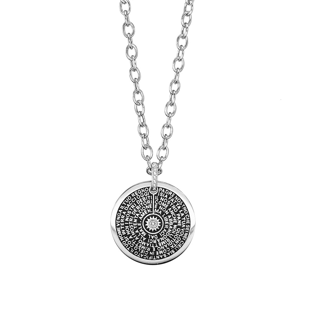 collana donna ciondolo piccolo doppio rodio pietre bianche era gioielli argento ellius
