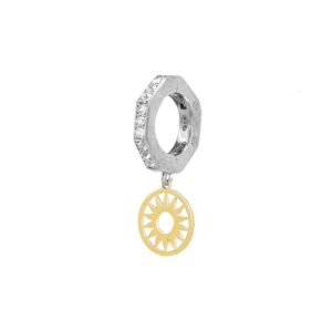 orecchino donna ottagono e sole rodio pietre bianche solaris gioielli argento ellius