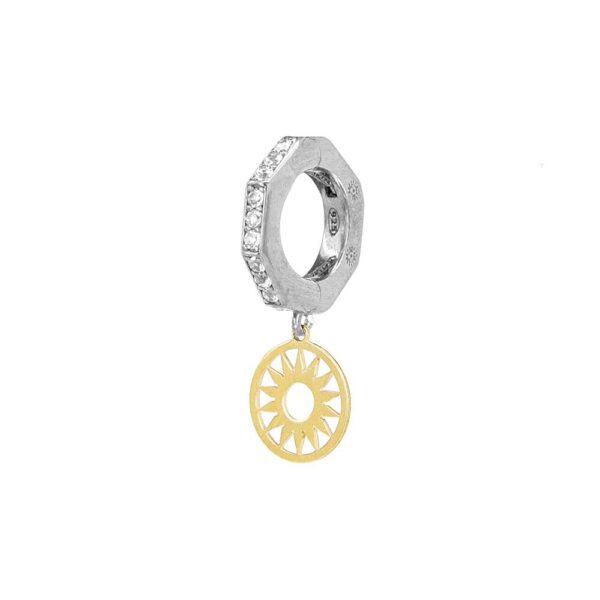orecchino donna ottagono e sole rodio pietre bianche solaris gioielli argento ellius