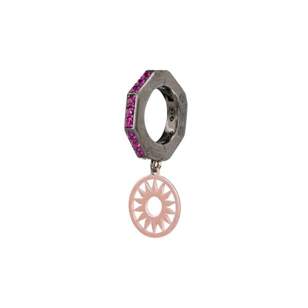 orecchino donna ottagono e sole rutenio pietre ruby solaris gioielli argento ellius