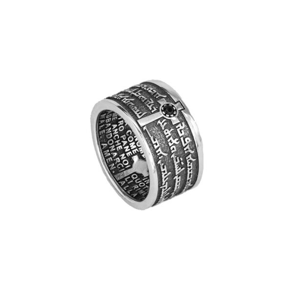 anello uomo a fascia rodio pietre nere era gioielli argento ellius