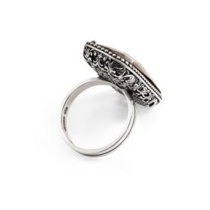 Anelllo Voluta Seicento barocco pietra fume donna in argento retro