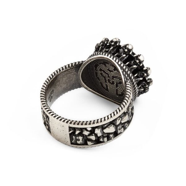 Anello Atlante Mitologia con pietra nera in argento per uomo