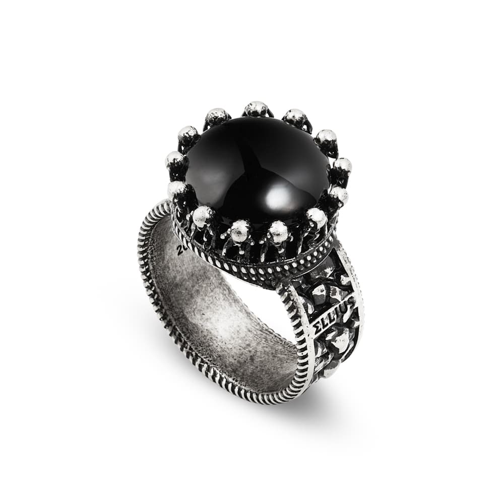 Anello Atlante Mitologia con pietra nera in argento per uomo