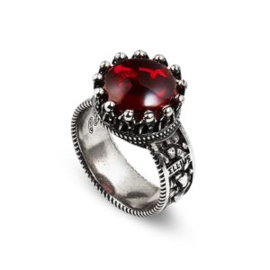 Anello Atlante Mitologia con pietra rossa in argento per uomo