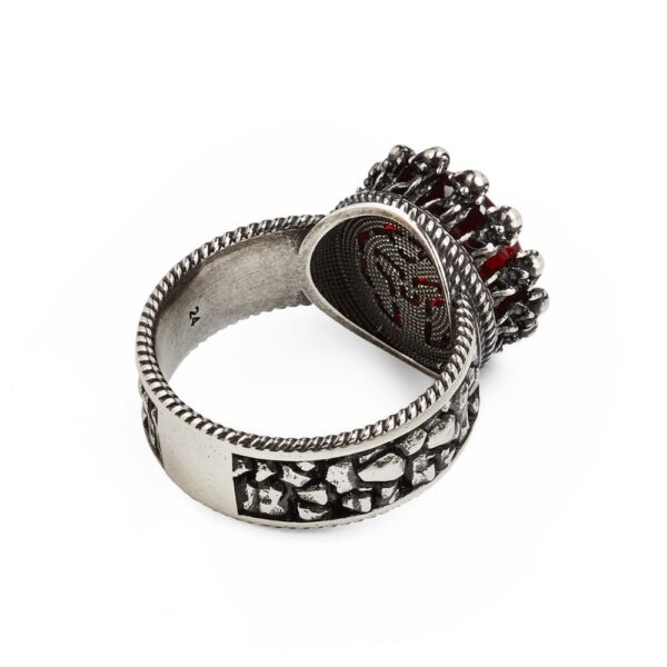 Anello Atlante Mitologia con pietra rossa in argento per uomo retro
