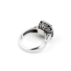 Anello Estasi Seicento barocco pietra viola in argento retro