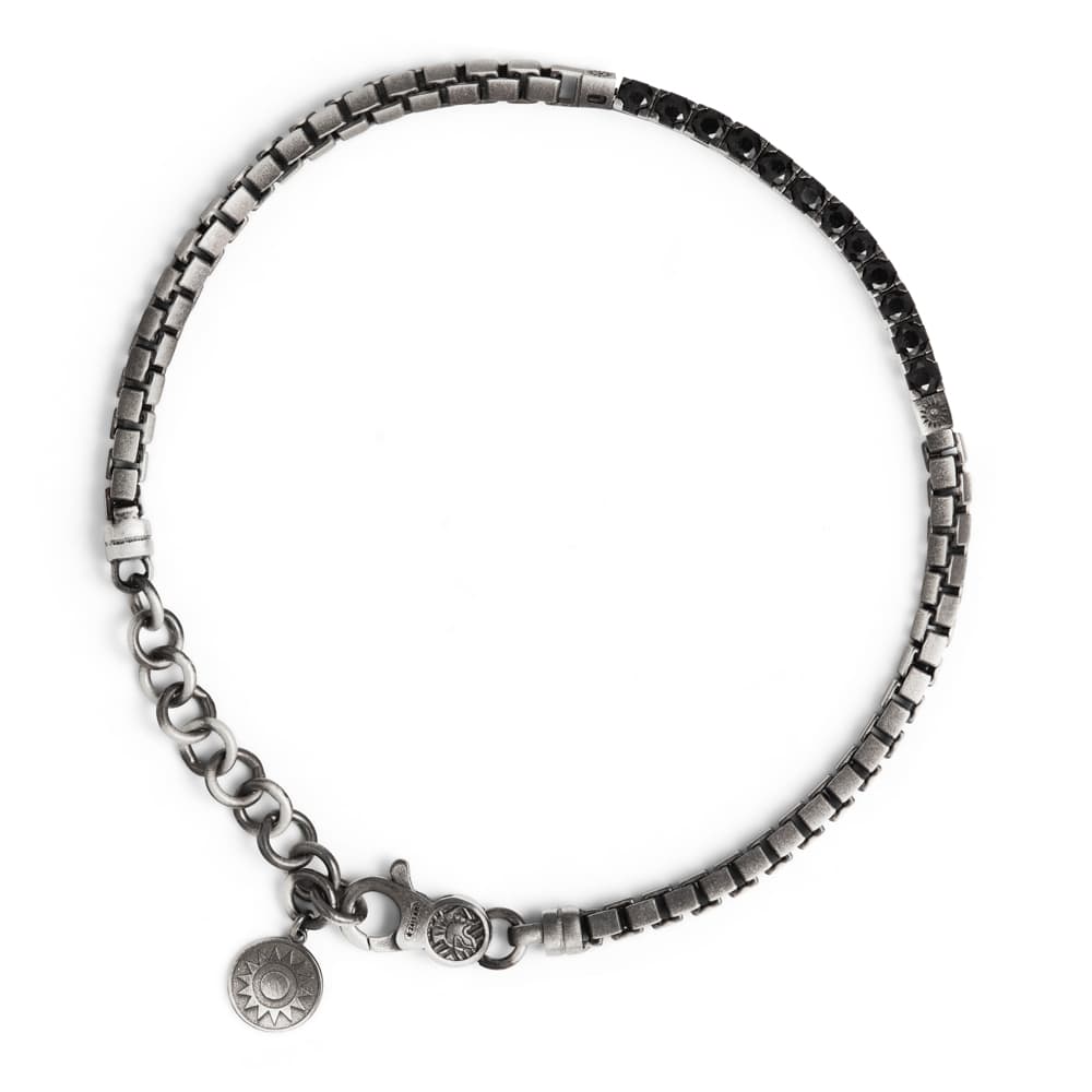 Bracciale Tennis Vulcano piccolo pietre nere uomo in argento