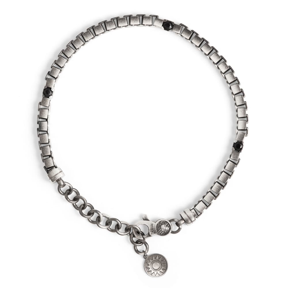 Bracciale Vulcano Maglie grandi pietre nere uomo in argento