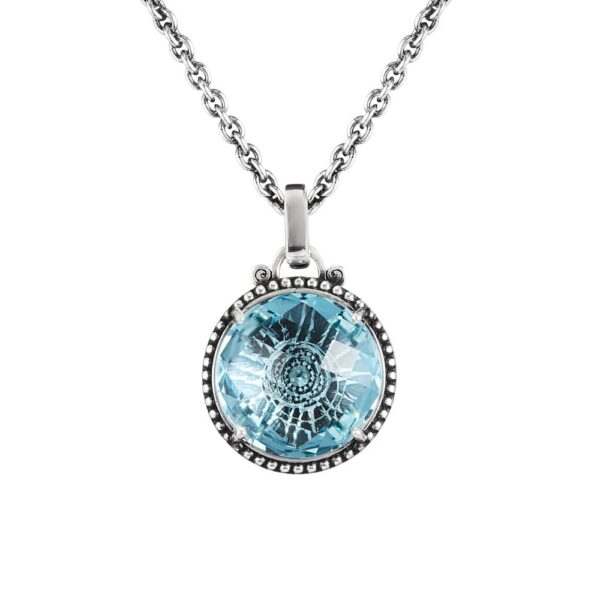 Collana Agnese Seicento ciondolo grande pietra celeste barocco donna in argento