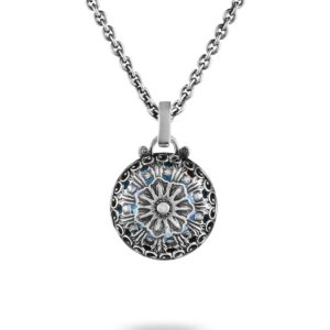 Collana Agnese Seicento ciondolo grande pietra celeste barocco donna in argento retro