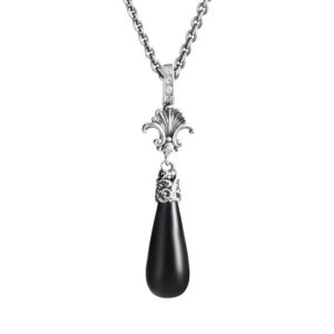 Collana Fregio Seicento pietra giada nera barocco donna in argento