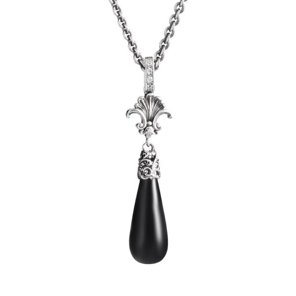 Collana Fregio Seicento pietra giada nera barocco donna in argento