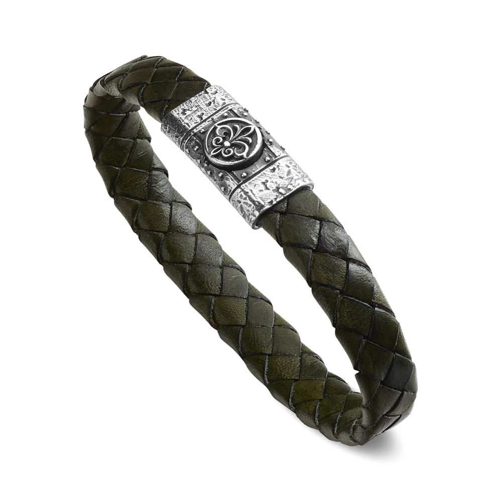 Bracciale Simboli Uomo Simbolo Giglio fiorentino Pelle Verde