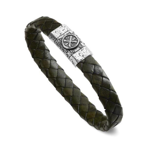 Bracciale Simboli Uomo Simbolo PAX Monogramma di Cristo Pelle Verde