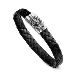 Bracciale Simboli Uomo Simbolo Spada e Scudo Pelle Nera
