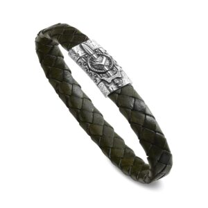 Bracciale Simboli Uomo Simbolo Spada e Scudo Pelle Verde