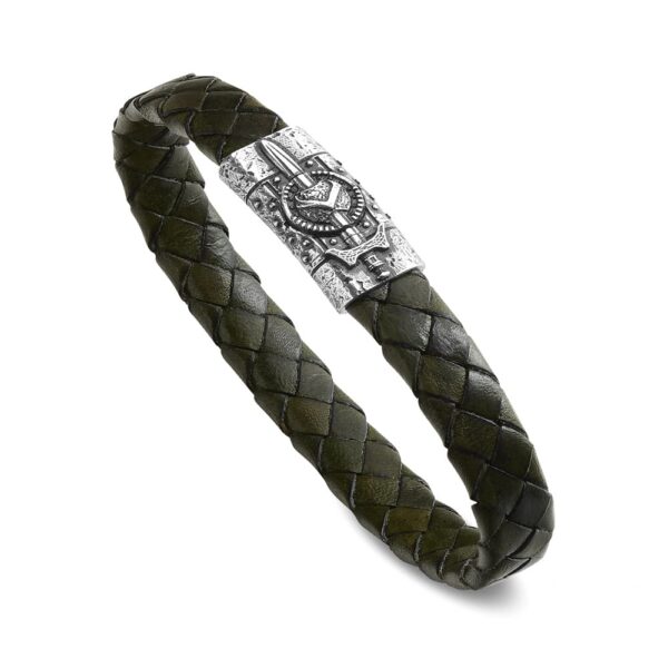 Bracciale Simboli Uomo Simbolo Spada e Scudo Pelle Verde