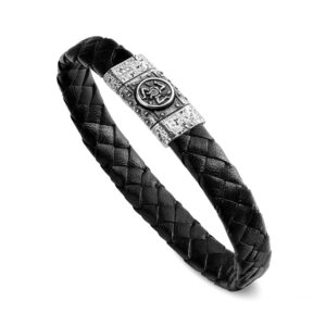 Bracciale Simboli Uomo Simbolo Trinacria Pelle Nera