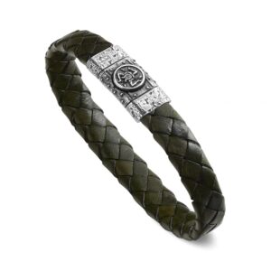Bracciale Simboli Uomo Simbolo Trinacria Pelle Verde