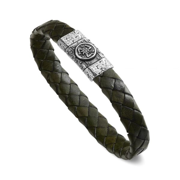 Bracciale Simboli Uomo Simbolo Trinacria Pelle Verde